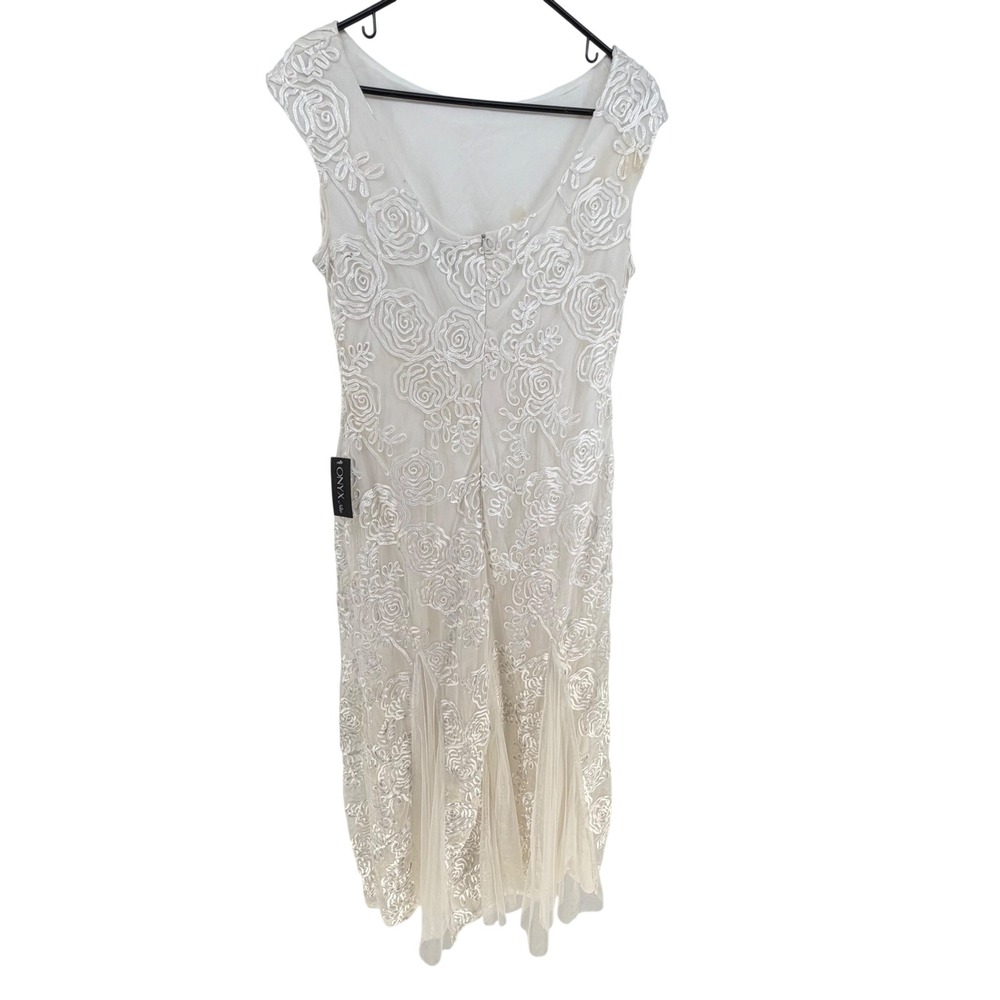 Onyx Nite Maxi Dress Womens 10 Ivory Floral Embroidery Godet Evening Gown Bridal - Picture 2 of 13